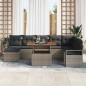 vidaXL Set di Divani da Giardino 9 Pezzi con Cuscini Grigi in Rattan e Polipropilene