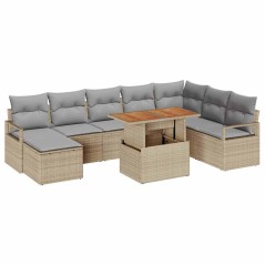 vidaXL Set di divani da giardino 9 pezzi con cuscini beige in rattan sintetico e legno di acacia