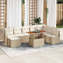 vidaXL Set di divani da giardino 9 pezzi con cuscini beige in rattan sintetico e acacia