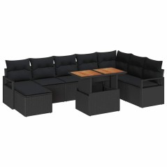 vidaXL Set di Divano da Giardino 9 Pezzi con Cuscini in Rattan Nero e Acacia