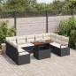 vidaXL Set Divano da Giardino 10 Pezzi con Cuscini in Rattan e Poliestere Nero e Acacia