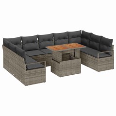 vidaXL Set Giardino 10 Pezzi con Cuscini Grigi in Polyrattan e Acacia