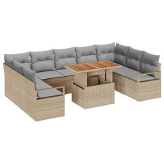 vidaXL Set di Sofà da Giardino a 10 Pezzi con Cuscini Beige, in Rattan Polietilene e Acacia