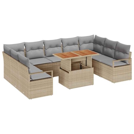 vidaXL Set di Sofà da Giardino a 10 Pezzi con Cuscini Beige, in Rattan Polietilene e Acacia