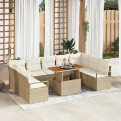 vidaXL Set di divani da giardino da 10 pezzi con cuscini beige in rattan sintetico e legno di acacia
