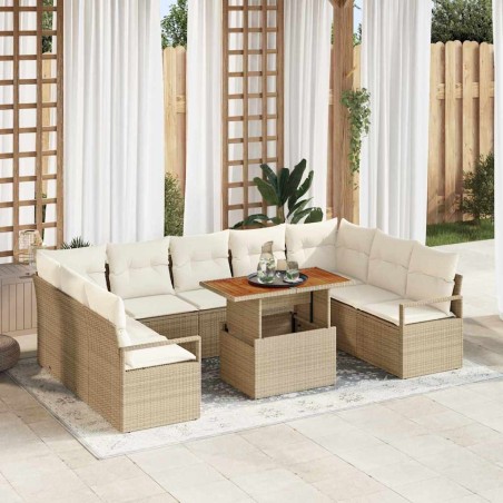 vidaXL Set di divani da giardino da 10 pezzi con cuscini beige in rattan sintetico e legno di acacia