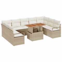 vidaXL Set di divani da giardino da 10 pezzi con cuscini beige in rattan sintetico e legno di acacia