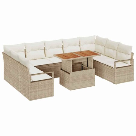 vidaXL Set di divani da giardino da 10 pezzi con cuscini beige in rattan sintetico e legno di acacia