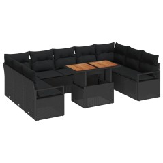 Set da giardino 10 pezzi vidaXL con cuscini neri in polyrattan e acacia