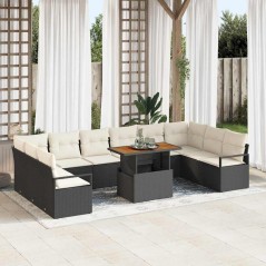 vidaXL Set di divani da giardino di 11 pezzi con cuscini in rattan sintetico nero e legno di acacia.
