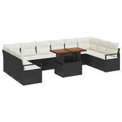 vidaXL Set di divani da giardino di 11 pezzi con cuscini in rattan sintetico nero e legno di acacia.