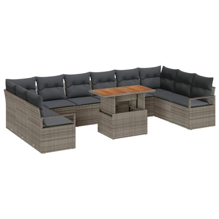 vidaXL Set di divani da giardino 11 pezzi con cuscini in rattan grigio e acacia