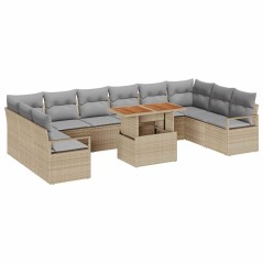 vidaXL Set da Giardino di 11 Pezzi con Cuscini in Rattan PVC Beige e Acacia