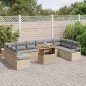 vidaXL Set da Giardino di 11 Pezzi con Cuscini in Rattan PVC Beige e Acacia