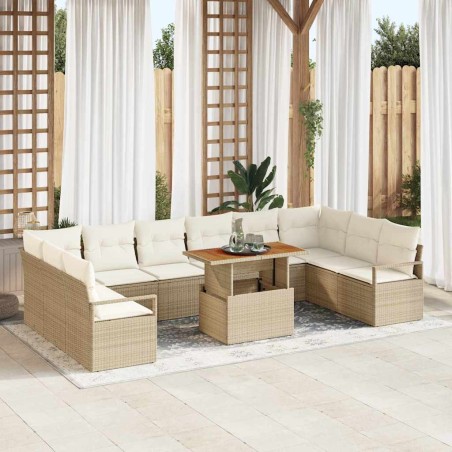 vidaXL Set giardino 11 pezzi con cuscini in rattan polietileno beige e acacia.