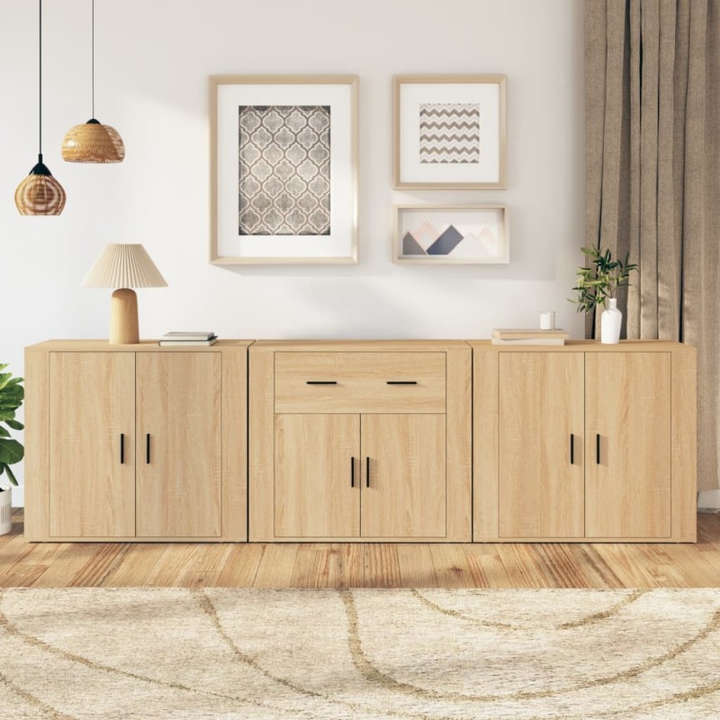 Credenze 3 pz Rovere Sonoma in Legno Multistrato Credenze 3 pz Rovere Sonoma in Legno Multistrato