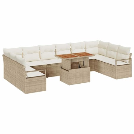 vidaXL Set giardino 11 pezzi con cuscini in rattan polietileno beige e acacia.