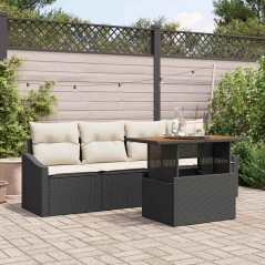 vidaXL Set da pranzo da giardino 5 pezzi con cuscini, rattan nero e acacia.