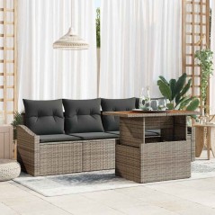 vidaXL Set da pranzo da giardino 5 pezzi con cuscini grigi in rattan sintetico e legno di acacia