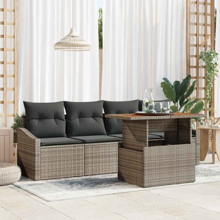 vidaXL Set da pranzo da giardino 5 pezzi con cuscini grigi in rattan sintetico e legno di acacia