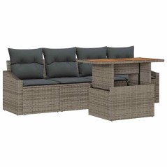 vidaXL Set da pranzo da giardino 5 pezzi con cuscini grigi in rattan sintetico e legno di acacia