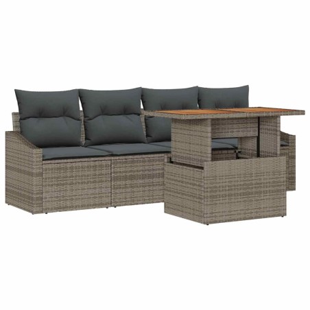 vidaXL Set da pranzo da giardino 5 pezzi con cuscini grigi in rattan sintetico e legno di acacia