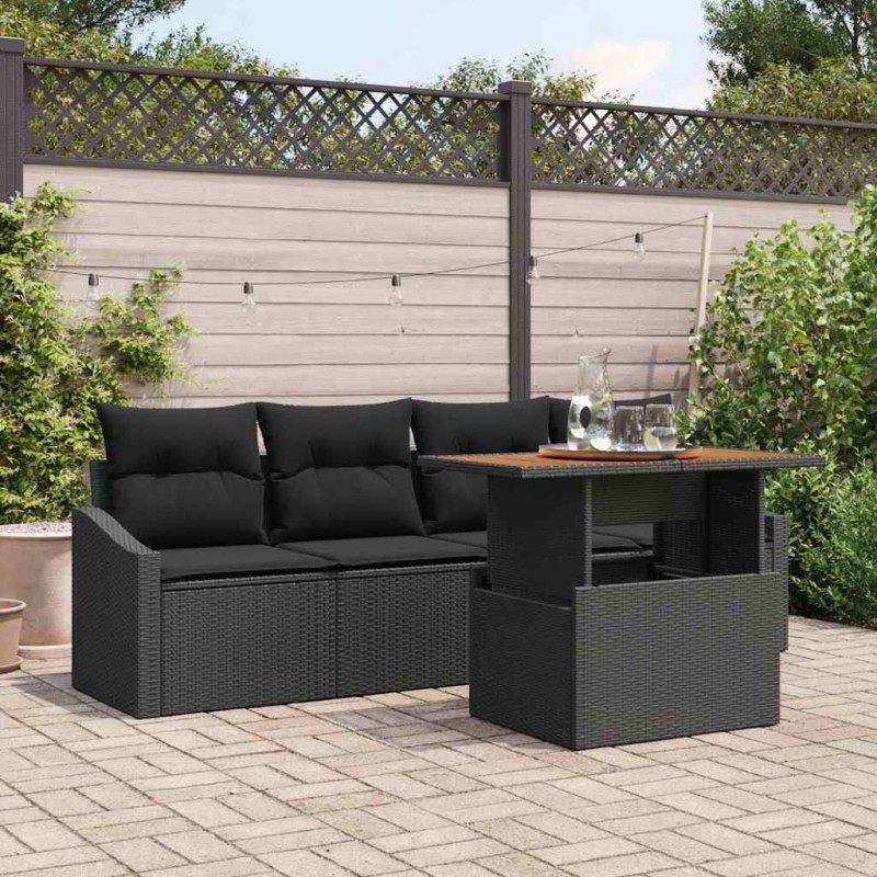 vidaXL Set da Pranzo da Giardino 5 Pezzi con Cuscini Neri in Poli Rattana e Acacia vidaXL Set da Pranzo da Giardino 5 Pezzi con Cuscini Neri in Poli Rattana e Acacia