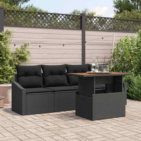 vidaXL Set da Pranzo da Giardino 5 Pezzi con Cuscini Neri in Poli Rattana e Acacia