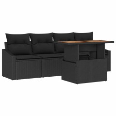 vidaXL Set da Pranzo da Giardino 5 Pezzi con Cuscini Neri in Poli Rattana e Acacia