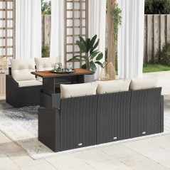 vidaXL Set da Pranzo da Giardino vitaXL 6 Pezzi con Cuscini in Rattan Nero e Legno di Acacia