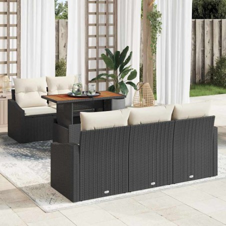 vidaXL Set da Pranzo da Giardino vitaXL 6 Pezzi con Cuscini in Rattan Nero e Legno di Acacia