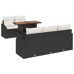 vidaXL Set da Pranzo da Giardino vitaXL 6 Pezzi con Cuscini in Rattan Nero e Legno di Acacia