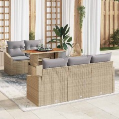 vidaXL Set da Pranzo da Giardino 6 Pezzi con Cuscini Beige in Rattan e Acacia