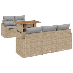 vidaXL Set da Pranzo da Giardino 6 Pezzi con Cuscini Beige in Rattan e Acacia