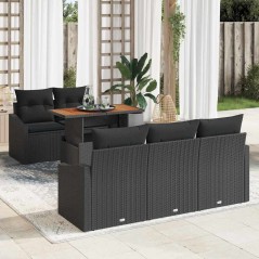 vidaXL Set da Pranzo da Giardino 6 Pezzi con Cuscini Neri in Polyrattan e Acacia