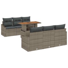 vidaXL Set da Pranzo da Giardino in 7 Pezzi con Cuscini Grigi in Rattan Sintetico e Acacia