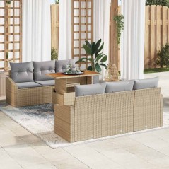 vidaXL Set da Pranzo da Giardino 7 Pezzi con Cuscini Beige in Rattan Sintetico e Acacia