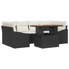 vidaXL Set da Pranzo da Giardino 7 Pezzi con Cuscini in Rattan Artificiale Nero e Acacia