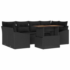 vidaXL Set da Pranzo da Giardino 7 Pezzi con Cuscini Neri in Rattan Sintetico e Acacia