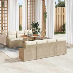 vidaXL Set da pranzo da giardino 8 pezzi con cuscini in rattan polipropilene beige e acacia.