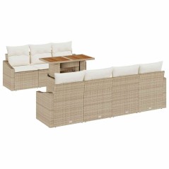 vidaXL Set da pranzo da giardino 8 pezzi con cuscini in rattan polipropilene beige e acacia.