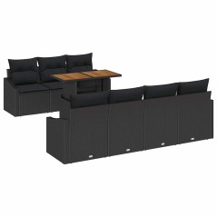 vidaXL Set da Pranzo da Giardino 8 Pezzi con Cuscini in Rattan Polietilene Nero e Legno di Acacia