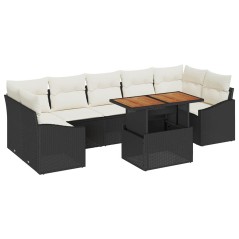 vidaXL Set da pranzo da giardino in 8 pezzi con cuscini in poly rattan nero e acacia