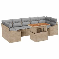 vidaXL Set da Pranzo da Giardino 8 Pezzi con Cuscini in Rattan Beige e Acacia