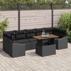 vidaXL Set da Pranzo da Giardino in 8 Pezzi, Cuscini in Rattan Nero e Acacia