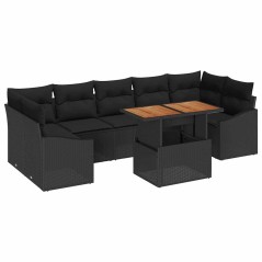 vidaXL Set da Pranzo da Giardino in 8 Pezzi, Cuscini in Rattan Nero e Acacia