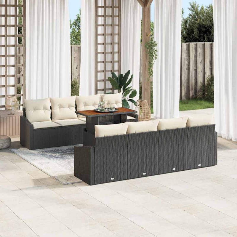 vidaXL Set da Pranzo da Giardino da 9 Pezzi con Cuscini in Rattan Sintetico Nero e Acacia