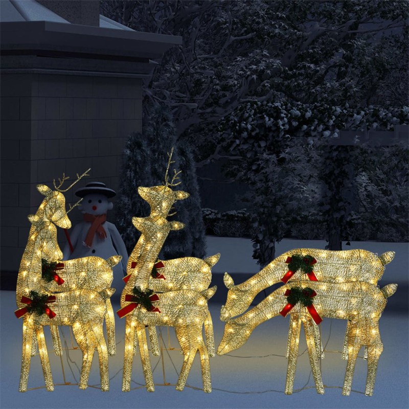 vidaXL Renne di Natale 6 pz Oro Bianco Caldo Rete vidaXL Renne di Natale 6 pz Oro Bianco Caldo Rete