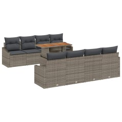 vidaXL Set da pranzo da giardino 9 pezzi con cuscini grigi in rattan sintetico e legno di acacia