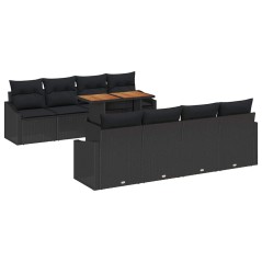 vidaXL Set da pranzo da giardino 9 pezzi con cuscini in rattan nero e acacia